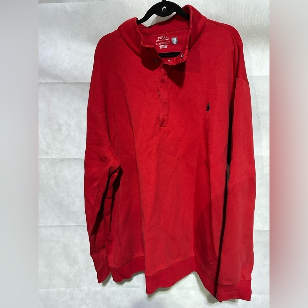 Polo Ralph Lauren 30/1 Double Knit Red 1/4 Snap Pullover Sweater Mens  3XLT NWOT